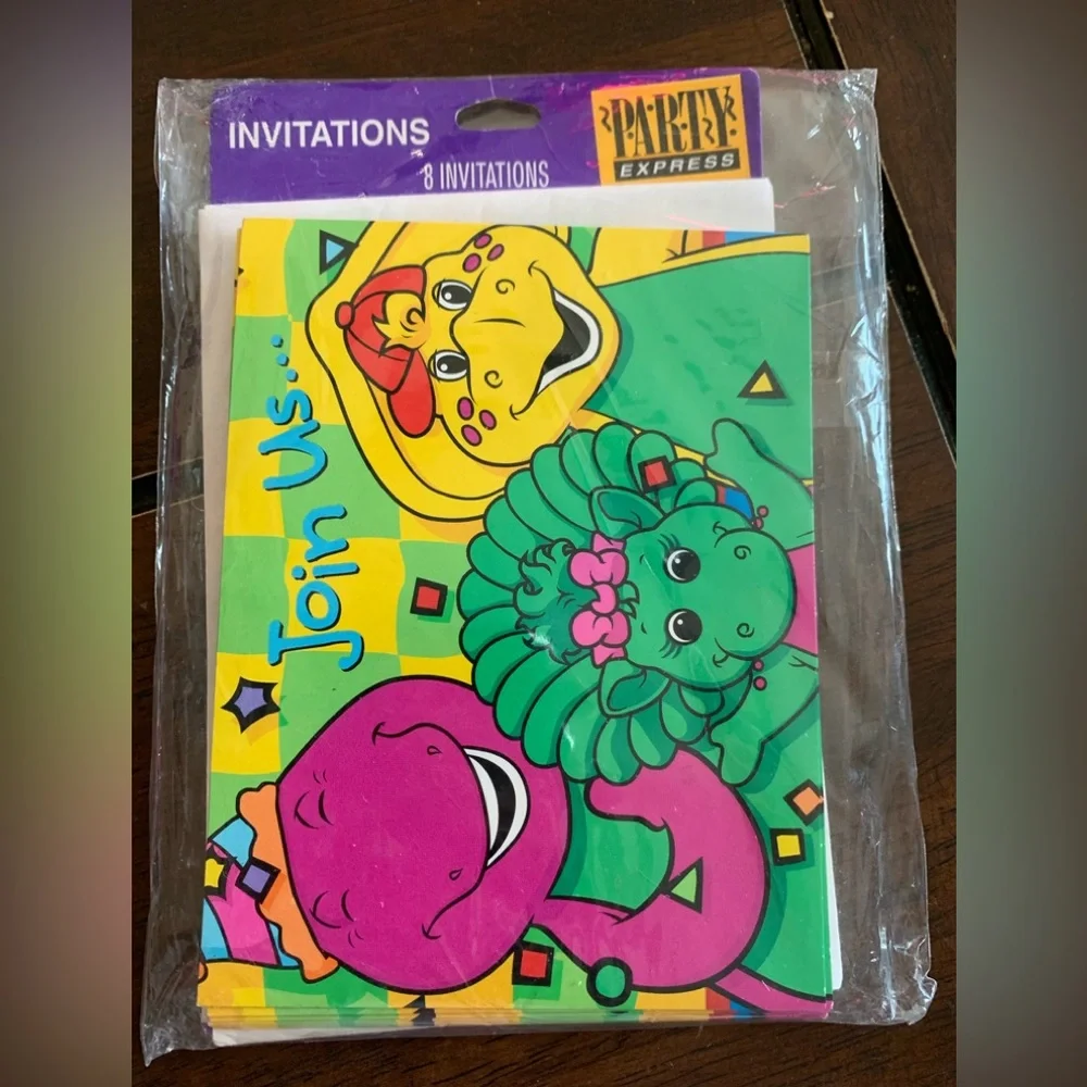 New vintage Barnie 1996 birthday invitations